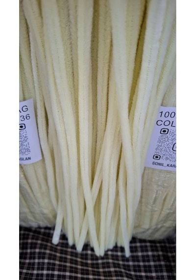 Şönil 100 Lü Krem Renk Kod A036 30 Cm - Yoğun Tüylü Hobi Çubuğu Tel El İşi 100 Lü Paket