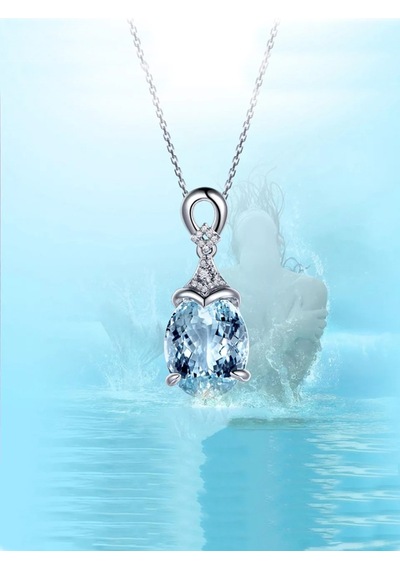 Brezza Lusso Jewelry Gümüş Deniz Mavisi Zirkon Taşlı Damla Kadın Kolye 45 CM