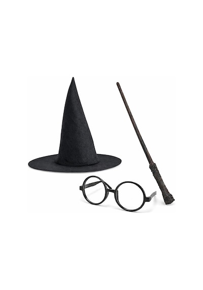 Harry Potter Tarzı Çocuk Seti - Siyah Keçe Şapka, Asa, Gözlük