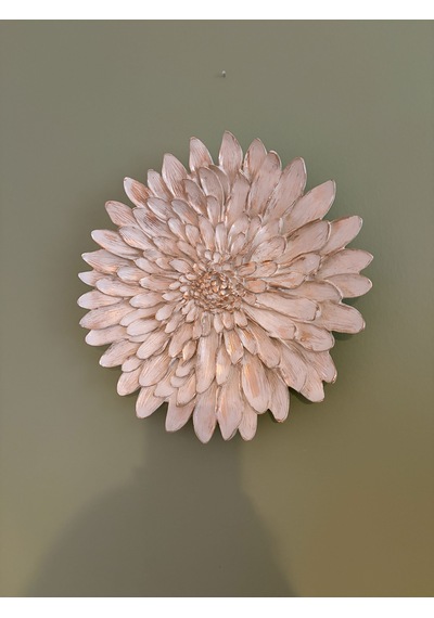 Çiçek Dekoratif Duvar Tabağı / Obje Krem & Eskitme Altın Yaldız 28 Cm