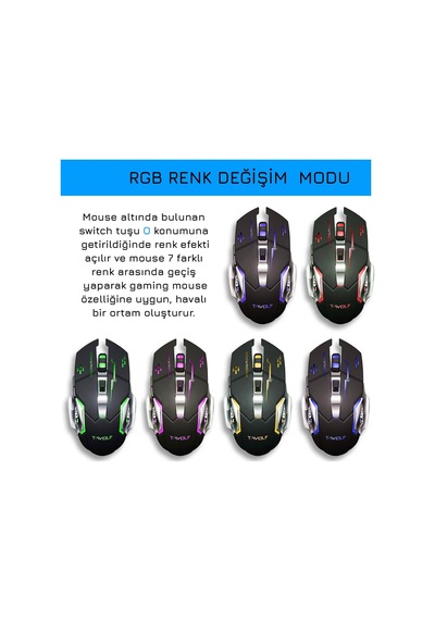 UpWay TW-Q13 2400 DPI Sessiz Kablosuz RGB Oyuncu Mouse