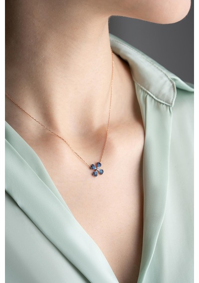 925 Ayar Gümüş Renk Geçişli Minimal Şans Yonca Kolye Rose Gold