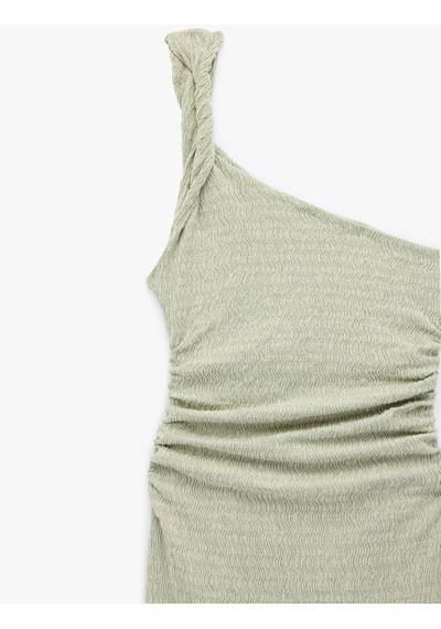 Koton Bürümcük Kumaş Tek Omuz Kolsuz Slim Fit Drapeli Uzun Elbise Mınt 6sal80205ık Mint