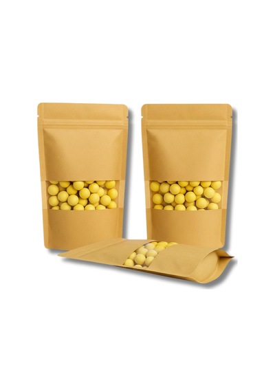 Kraft Pencereli Doypack Kilitli Stand Up Pouch, Gıda Uyumlu, Yeniden Kapanabilir Zipli 100, 16x27 Çok Renkli
