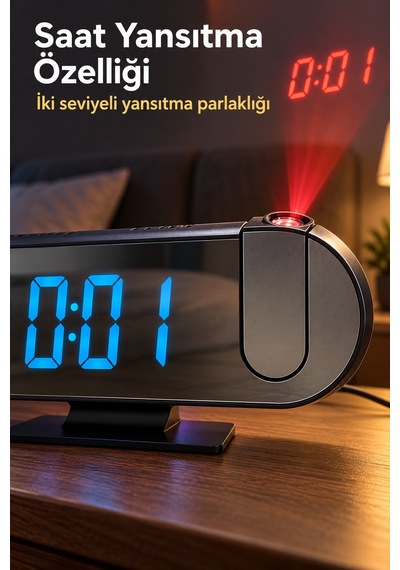 Projeksiyonlu Dijital Masa Saati Alarm Ve Sıcaklık Göstergeli Çok Renkli