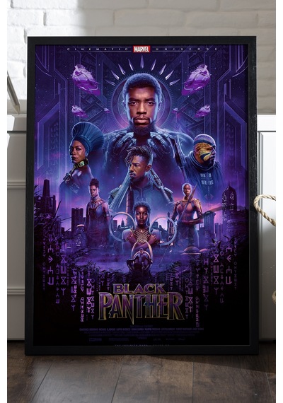 Black Panther Siyah Ahşap Çerçeveli Poster, Dekoratif Film Duvar Tablosu