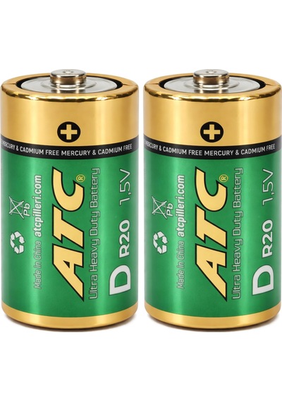 Atc 2li Büyük Boy Pil R20 D-size Pil D Boy Pil Oyuncak Pili Çinko Karbon Pil Zn-c 1.5 V