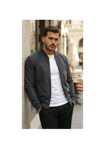 Butik İstanbul Erkek Önden Fermuarlı Içi Astarlı Süet Ceket Antrasit