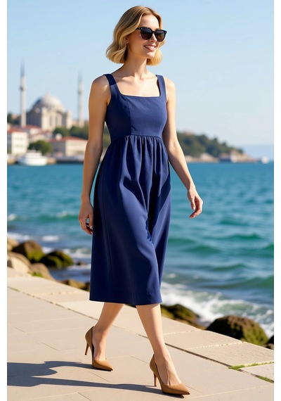 Benerly Kadın Kare Yaka Kolsuz Midi Elbise Belden Açılan Skater Kesim Pop Indigo Benerly Kadın Kare Yaka Kolsuz Midi Elbise Belden Açılan Skater Kesim Pop Indigo