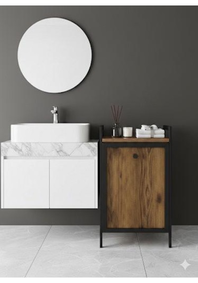 Metal Kirli Çamaşır Sepeti Banyo Rafı Dolabı Düzenleyici Organizeri Ahşap