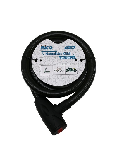 Anahtarlı Aç-kapa Kilit Kapaklı Motor - Bisiklet Kilit Çelik Tel Siyah Şeffaf Kılıf 20mmx150cm 5705