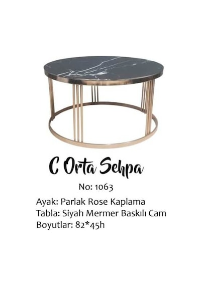 Brc Orta Sehpa C 1063 Model Mermer Siyah Temper Cam Metal Transmi