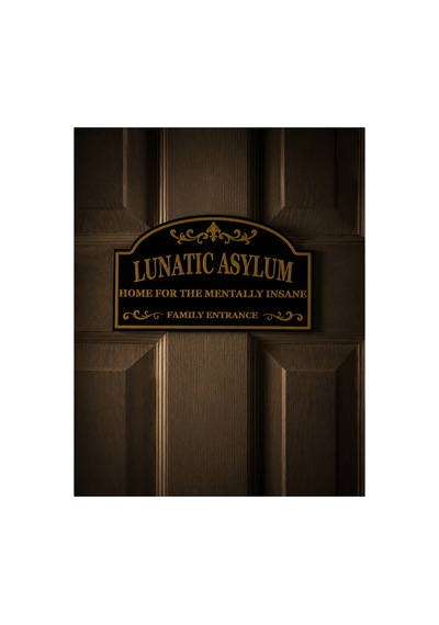 Lunatic Asylum Yazılı Esprili Kapı Tabelası Gotik Dekoratif Duvar Süsü 3d Baskı Siyah Gold