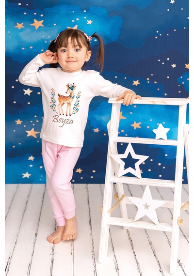 Pia Baby İsimli Kız Çocuk Pijama Takımı %100 Pamuk Penye İsme Özel Baskılı Kişiselleştirilebilir Pijama Seti 20368p14pi Krem