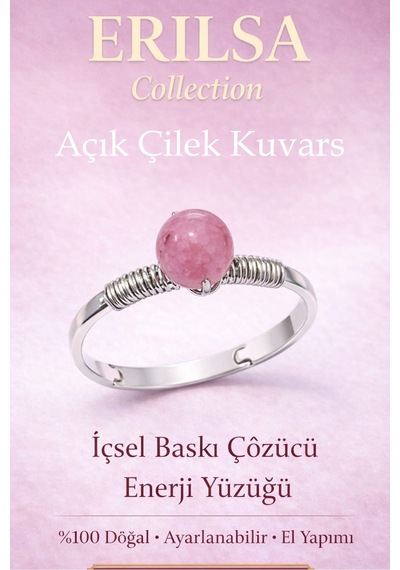 Sertifikalı İçsel Baskı Çözücü  Yüzüğü Açık Çilek Kuvars Çok Renkli