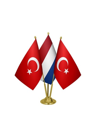 Masa Üstü Hollanda Bayrağı Türk Bayrağı Üçlü Pirinç Direk Masa Ba