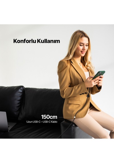 Ttec 2DK57S Alumicable Lcd USB-C – USB-C 100W PD/Qc 150 CM Hızlı Şarj/Data Kablosu Siyah