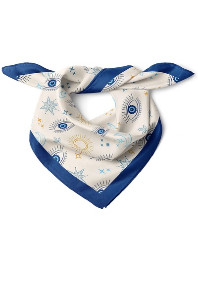 Minjuan Rong Göz Desenli Fular/bandana Beyaz - Lacivert