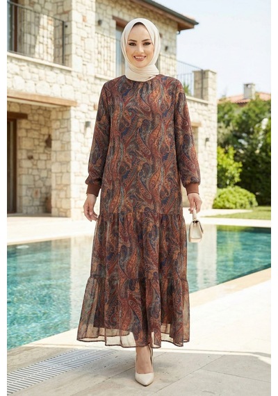Hb Harma Time Butik Kadın İçi Şardonlu Desenli Kahverengi Şifon Elbise Kahverengi Kahverengi Hb Harma Time Butik Kadın İçi Şardonlu Desenli Kahverengi Şifon Elbise Kahverengi Kahverengi