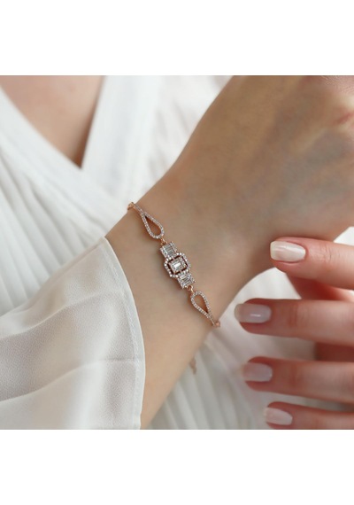 Starlight Diamond Baget Kesim Rose Gold Kaplama Gümüş Bileklik Gümüş