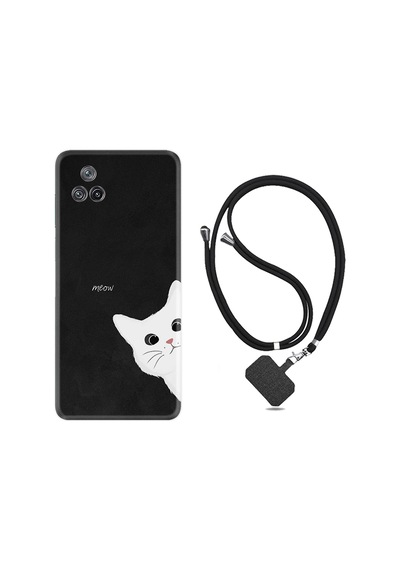 Xiaomi Poco F4 Kılıf İpli Boyun Askılı Desenli Silikon Çılgın Kedi 1895