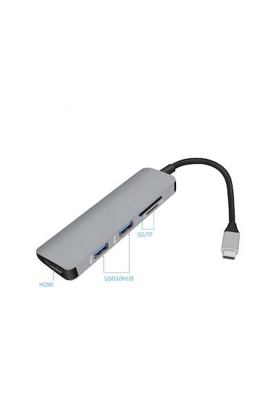 Smartgift 5 Port USB Hub Type-C girişli HDMI Çoklayıcı Adaptör Gri