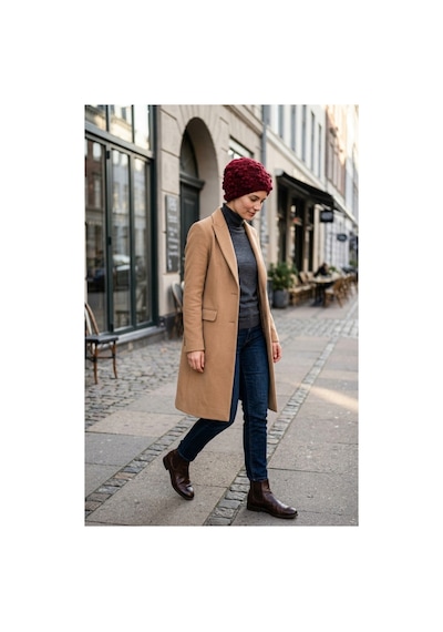 Emybox El Örgüsü Siyah Kadın Bere Tığ İşi Çiçek Motifli Bohem Kışlık Şapka - Vintage Stil Yumuşak Örgü Bere Modeli Bordo