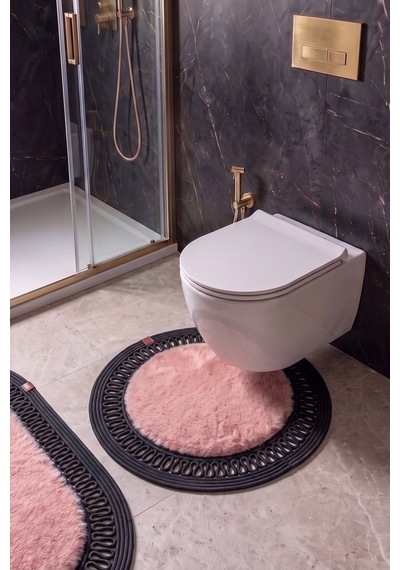 Banyo Paspası Takımı 60x100+60x60 Cm İç Trikot Pembe & Siyah