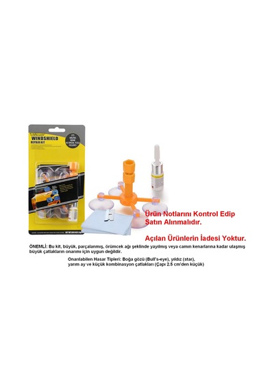 Araç Ön Cam Kırık Çatlak Giderici Hızlı Tamir Kiti 2,5 Cm Çap Kadar Uygundur, 3ml 5 Film,
