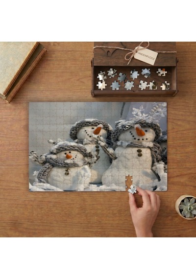 Sevimli Kardan Adamlar Tasarımı 240 Parça Ahşap Puzzle Ahşap Kutuda Mpy20370