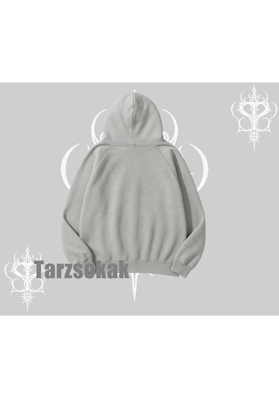 Startmore Kapşonlu Sweatshirt Tsundere Anime Japanese Style Baskılı Gri