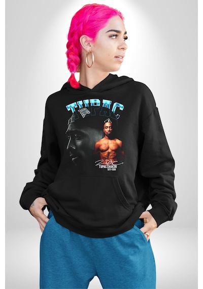 Tupac Müzik Kadın Erkek Siyah Kapüşonlu Sweatshirt Hoodie Siyah