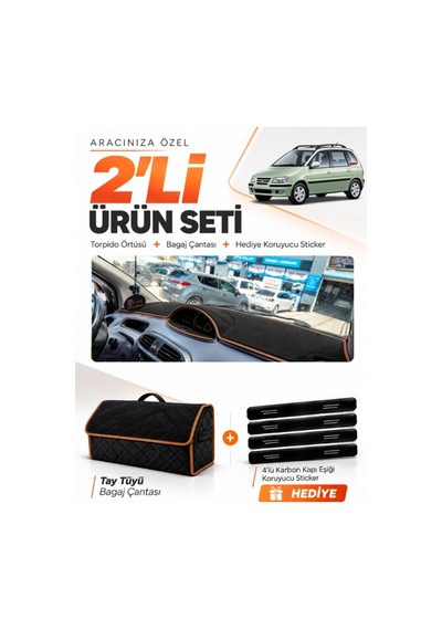 E-biz Hyundai Matrix 2001-2010 Uyumlu Torpido Örtüsü + Tay Tüyü Çanta - Siyah-kahverengi - Hu024