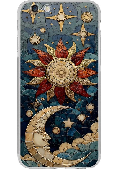Printify Apple Uyumlu iPhone 6 Plus İle  Vitray Sol Ve Luna Tasarımlı Şeffaf Silikon Kılıf Şeffaf