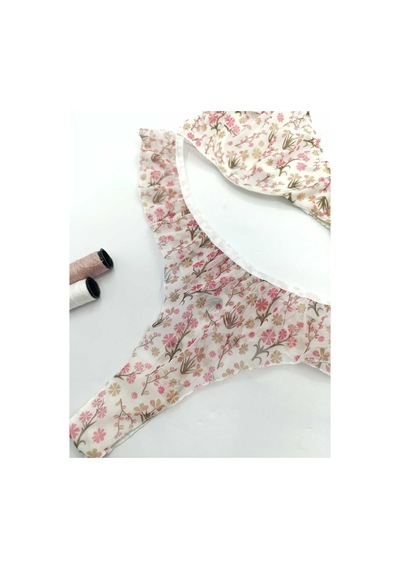 La Linaa Jasmin Beyaz Çiçek Desenli Tanga Külotlu Sütyen Takım Beyaz - 689426661 Beyaz