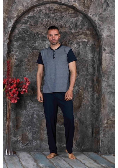 Sude Homewear Erkek Kısa Kol Pijama Takımı Antrasit - Gri