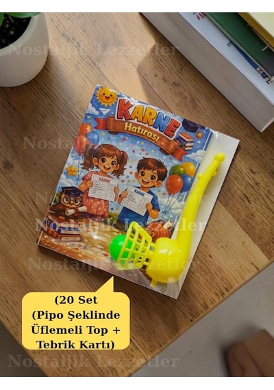 Karne Hediyesi 20 Set Pipo Şeklinde Üflemeli Top Ve Tebrik Kartı