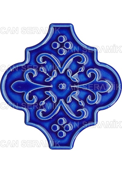 Can Seramik - 12x12 Cm. Arabesk Desenli Kabartmalı Çini Karo N11.274