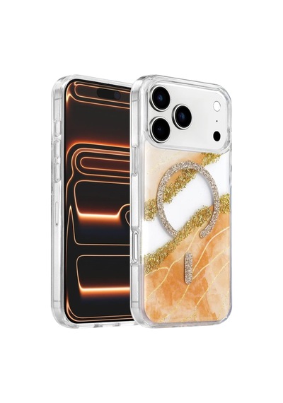 Magicool Onegif Apple iPhone Uyumlu 17 Pro Max Lotus Simli Magsafe Kapak - Turuncu