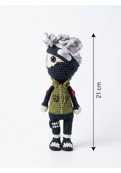 Kakashi Hatake Amigurumi Örgü Oyuncak - Anime Hediyelik Figür 21 Cm Yeşil