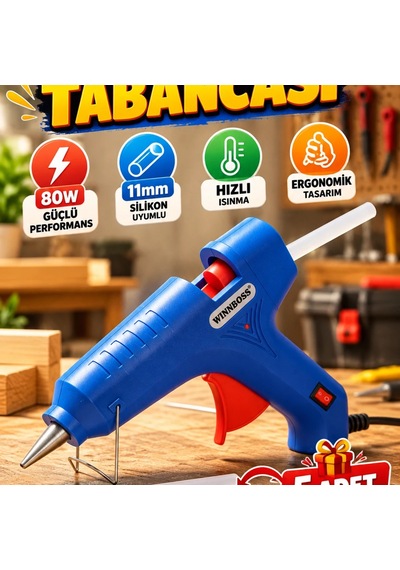 80 W 11 Mm Silikon Tabancası 5 Adet Silikon Hediyeli Hobi Ve Tamir Yapıştırma Seti