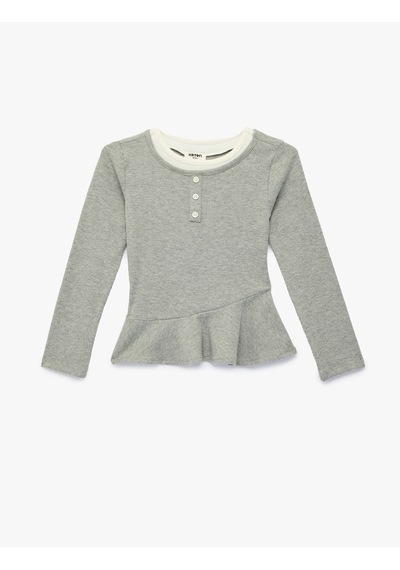 Koton Uzun Kollu Bisiklet Yaka Düğme Detaylı Kaşkorse Bluz Gri Melanj 7wkg60044ak