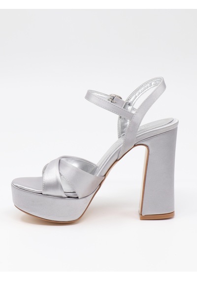 Nesilshoes Nesil Shoes Uraz 795 Gümüş Saten Platform Kadın Sandalet