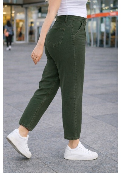 Cedy Denim Mom Fit Jean Büyük Beden Yüksek Bel Carrot Kesim Dar Paça Pileli Esnek Kot Pantolon C600 Haki