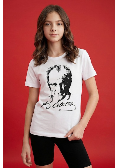 Tommy Life Beyaz Atatürk Baskılı Unisex Çocuk T-shirt - 11332