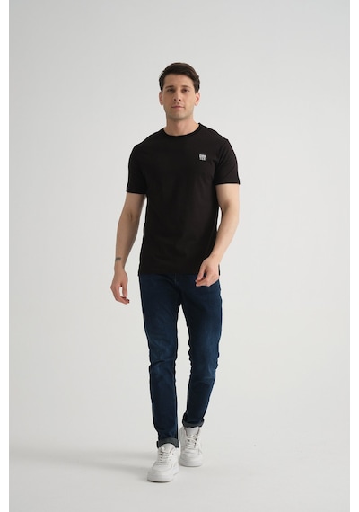 Shooter Sportwear Shooter Erkek Pamuklu Esnek T-shirt Standart Kalıp Minimal Logolu Siyah