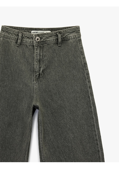 Koton Düğmeli Yüksek Bel Rahat Kesim Denim Pantolon - Culotte Jeans Gri 6sal40112md Gri
