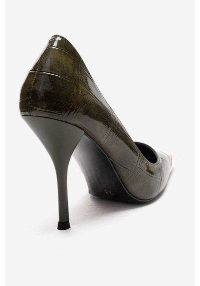 Luvishoes Alvena Yeşil Baskı Önü Metal Detaylı Kadın Topuklu Ayakkabı Yeşil