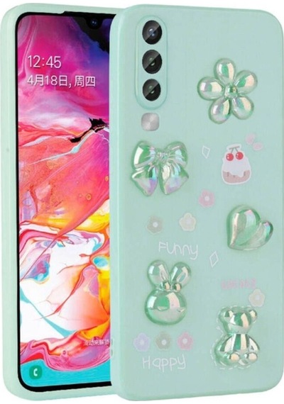 Galaxy A50 Kılıf Kabartma Figürlü Parlak Zore Toys Silikon Kapak Light Green