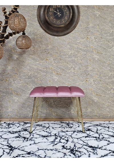 Zafir Metal Gold Tel Ayaklı 60 Cm Puf Bench - Puf - Bench - Oturak - Mutfak Oturağı - Antre Oturağı Pembe